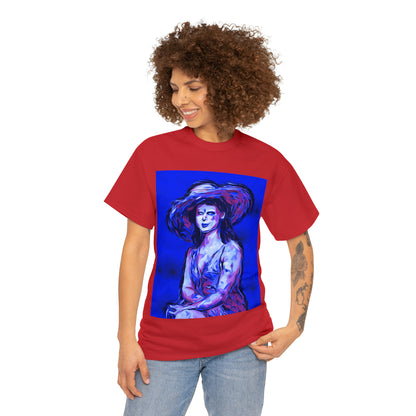 LADY IN SUN HAT (Blue) - Airt on a Shirt  - Unisex Heavy Cotton Tee - AUS