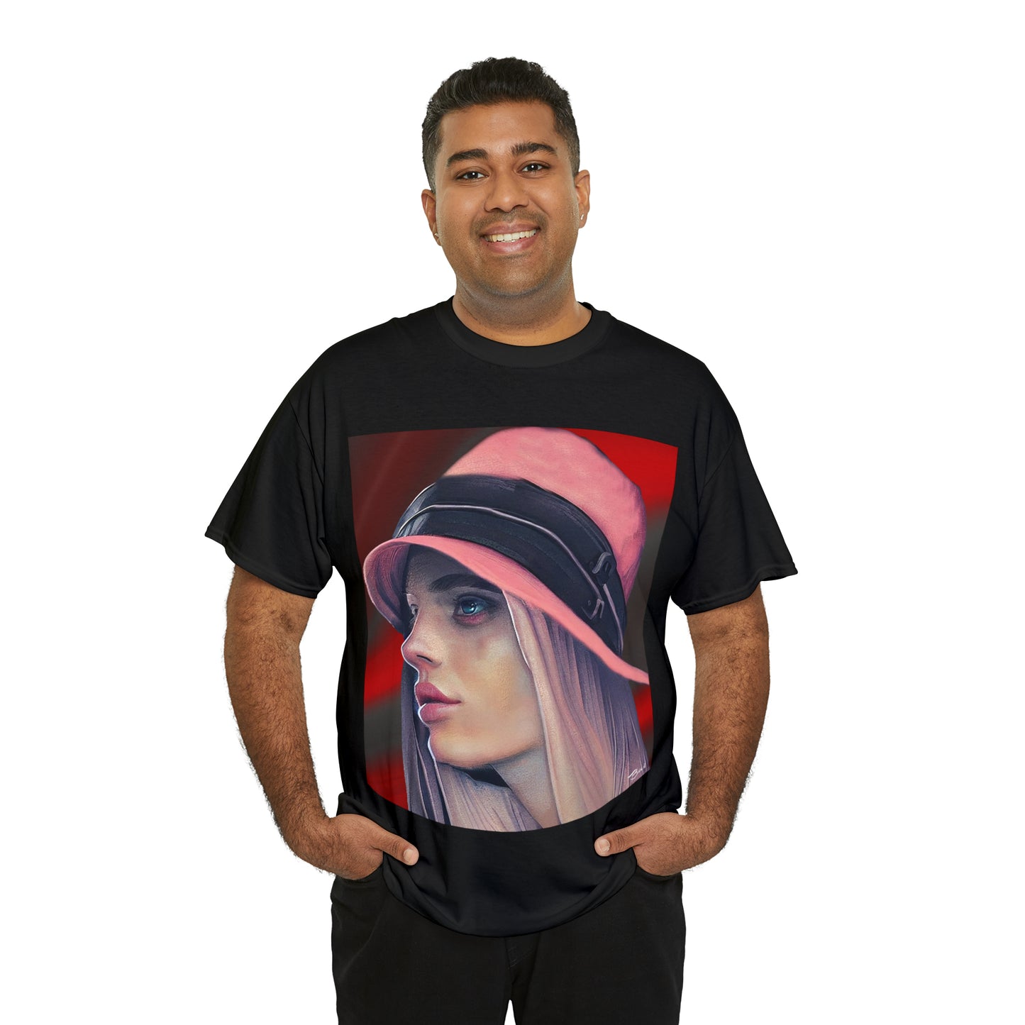 LADY IN PINK HAT - Airt on a Shirt  - Unisex Heavy Cotton Tee - AUS