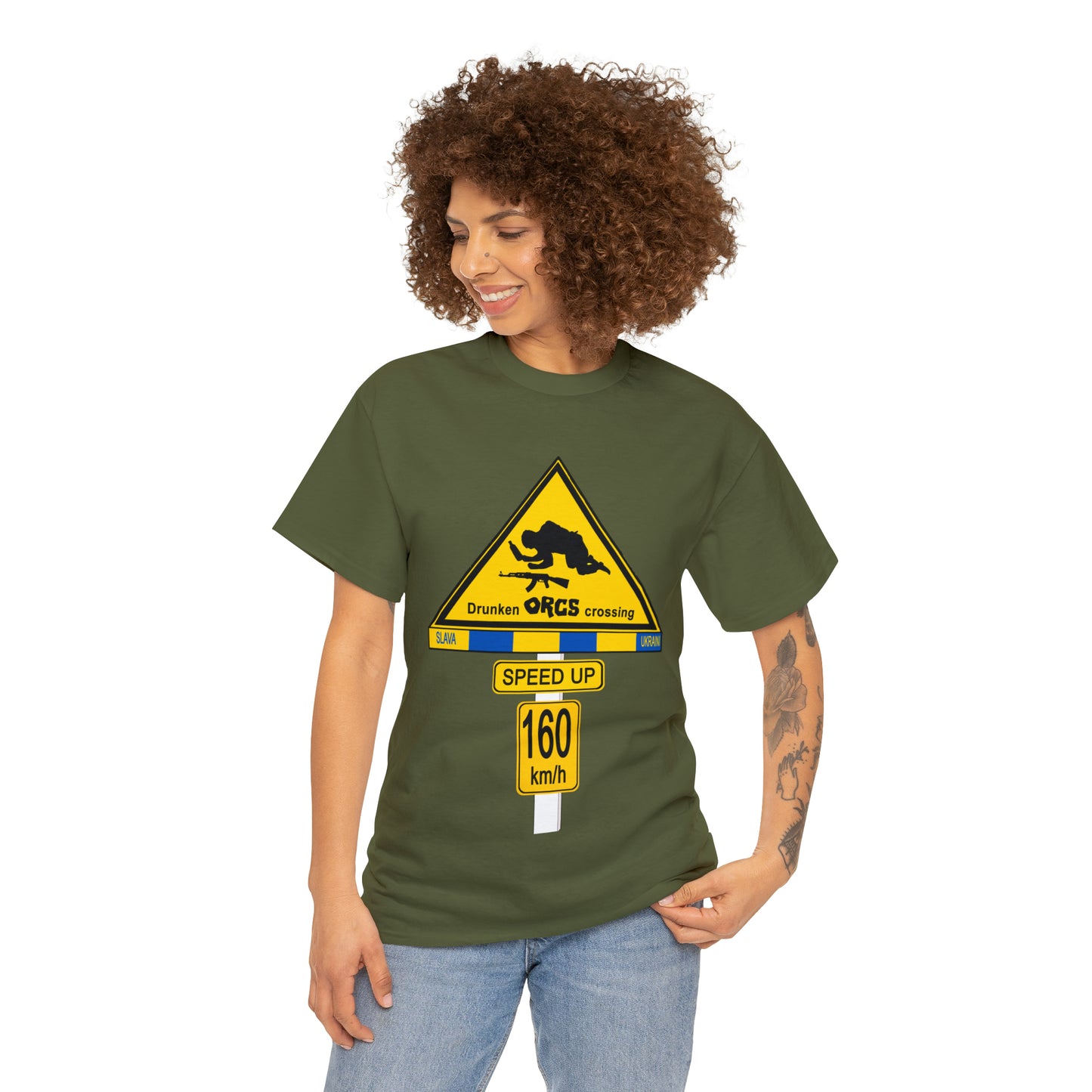 DRU**** ORCS CROSSING UKRAINE SUPPORTER T-SHIRT - Unisex Heavy Cotton Tee - AUS