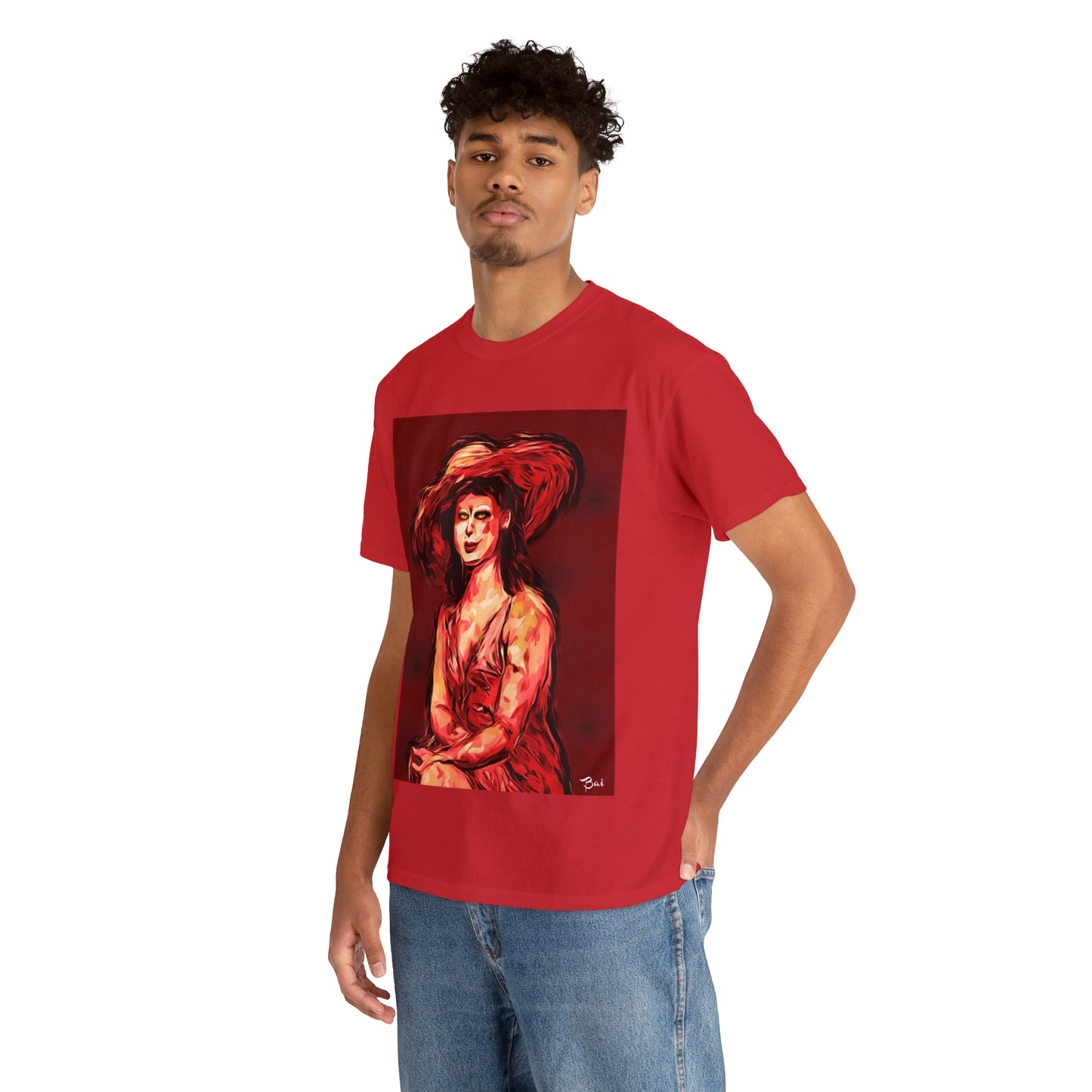 LADY IN SUN HAT (Red) - Airt on a Shirt  - Unisex Heavy Cotton Tee - AUS