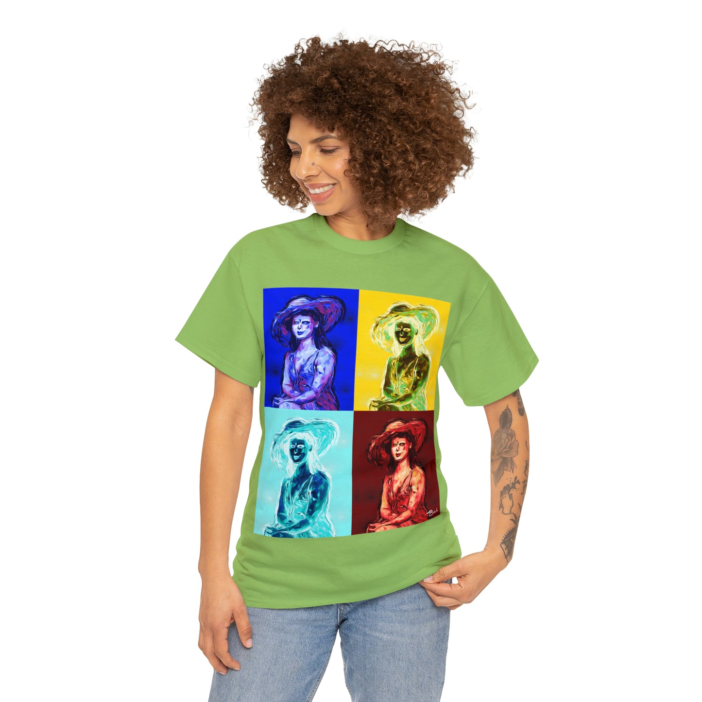 LADY IN SUN HAT (a Warhol Interpretation) - Airt on a Shirt  - Unisex Heavy Cotton Tee - AUS