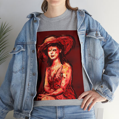 LADY IN SUN HAT (Red) - Airt on a Shirt  - Unisex Heavy Cotton Tee - AUS