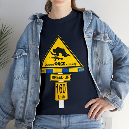 DRU**** ORCS CROSSING UKRAINE SUPPORTER T-SHIRT - Unisex Heavy Cotton Tee - AUS