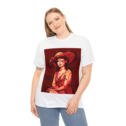 LADY IN SUN HAT (Red) - Airt on a Shirt  - Unisex Heavy Cotton Tee - AUS