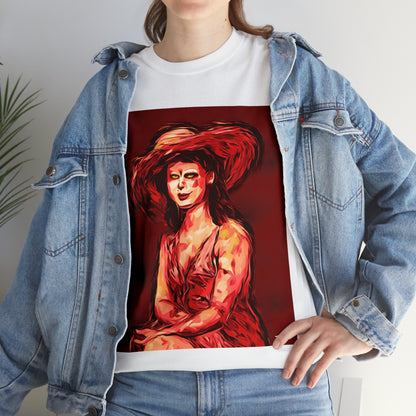 LADY IN SUN HAT (Red) - Airt on a Shirt  - Unisex Heavy Cotton Tee - AUS