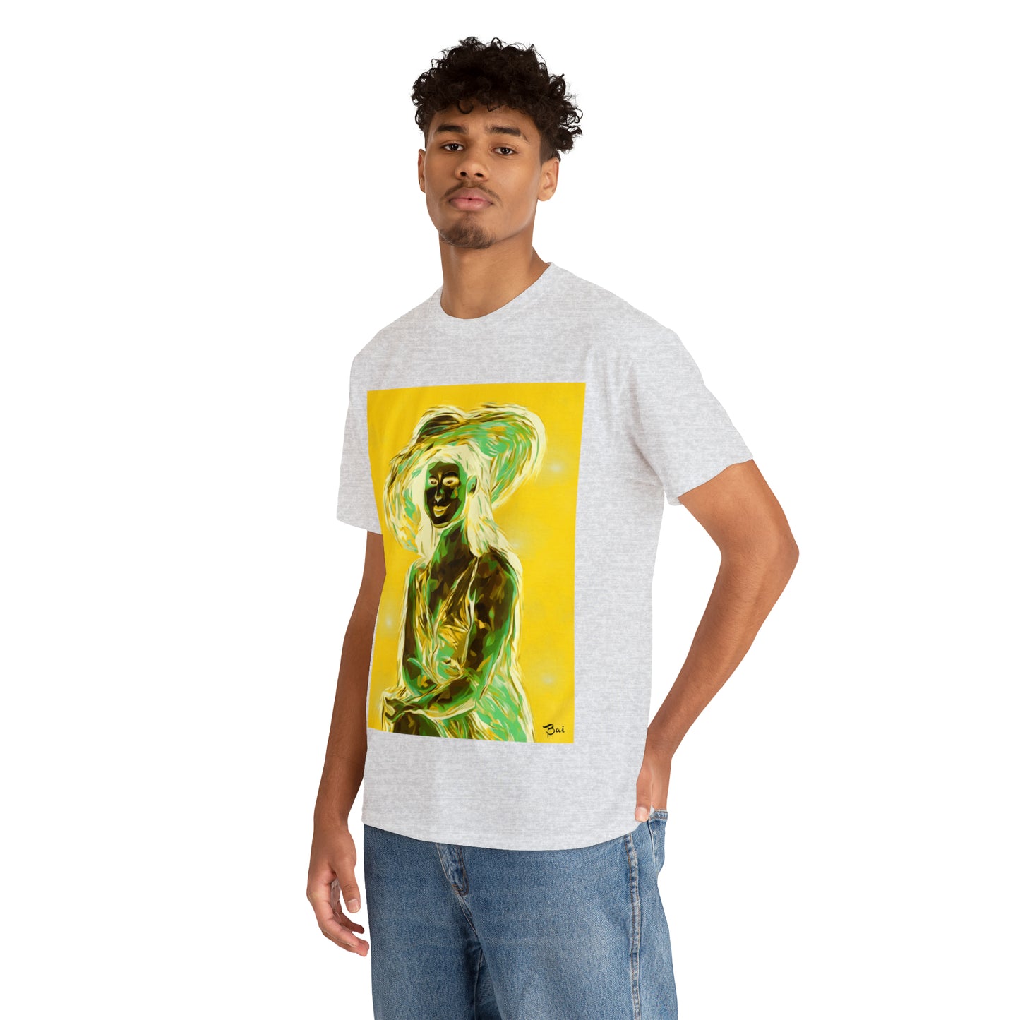 LADY IN SUN HAT (an Inversion in Blue) - Airt on a Shirt  - Unisex Heavy Cotton Tee - AUS