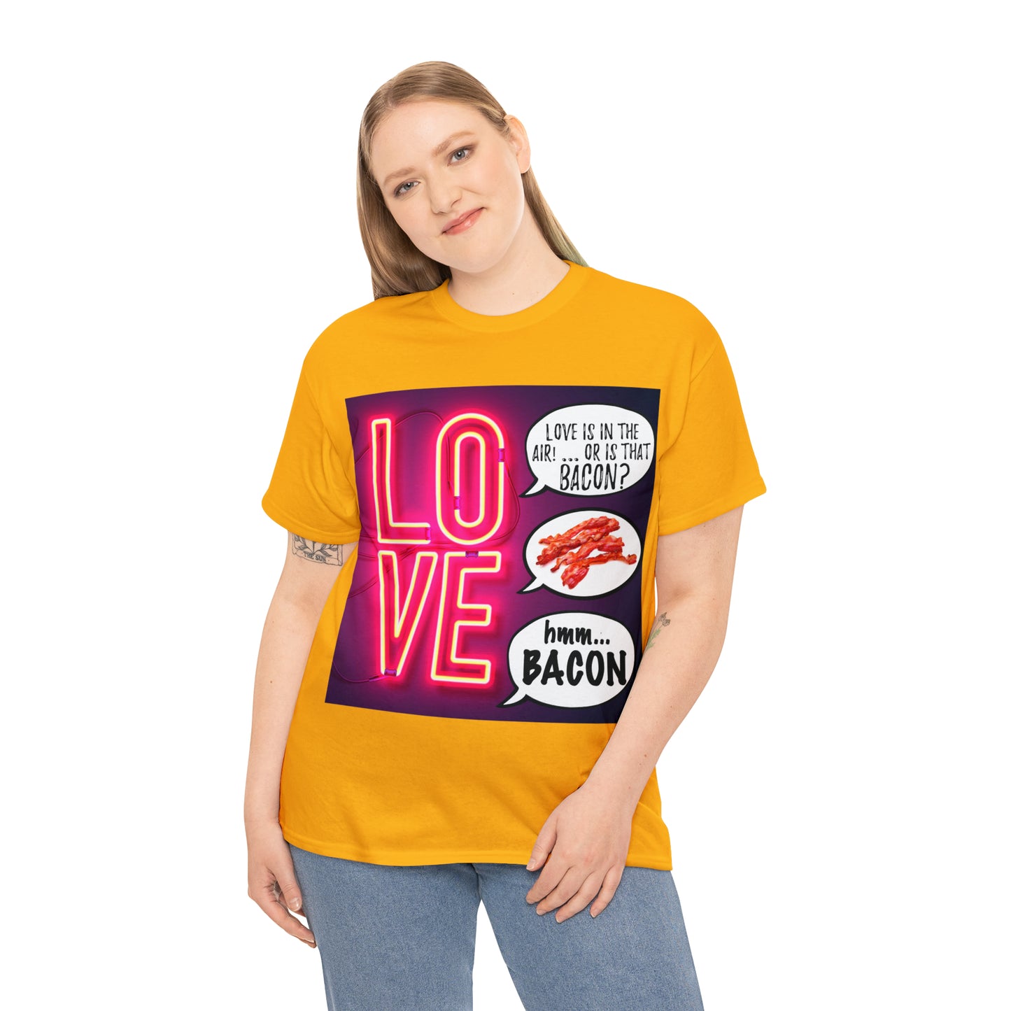 LOVE in in the AIR... or is that BACON? - Unisex Heavy Cotton Tee