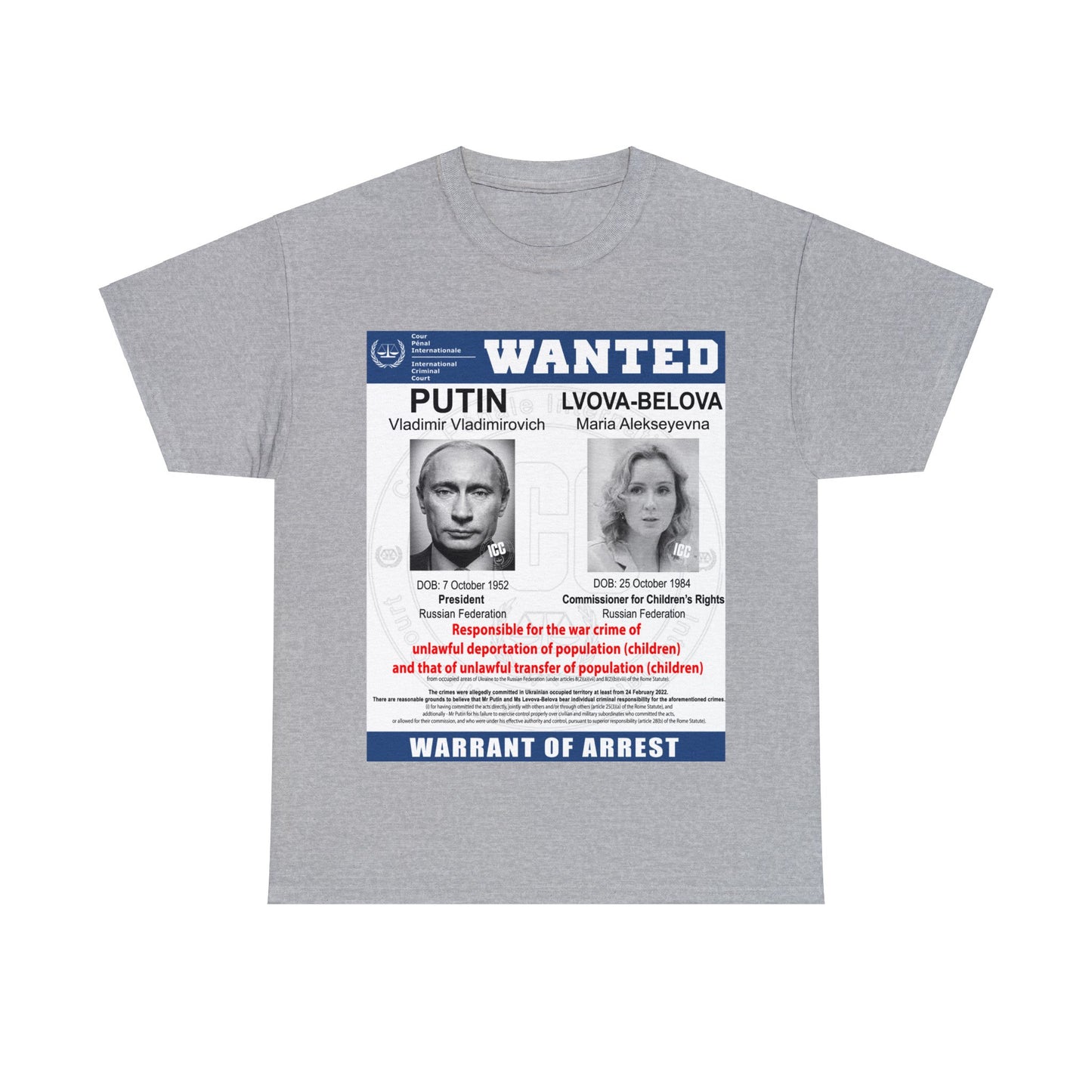 Justice for Ukraine's Children: Wanted War Criminals T-Shirt - Unisex T-Shirt