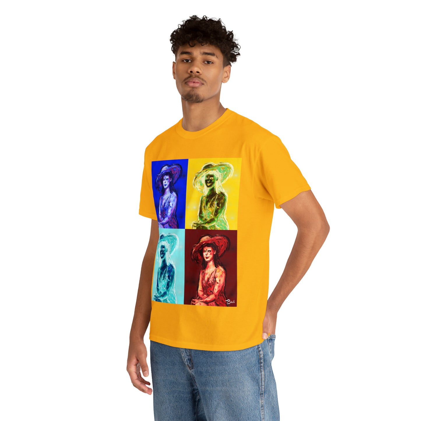 LADY IN SUN HAT (a Warhol Interpretation) - Airt on a Shirt  - Unisex Heavy Cotton Tee - AUS