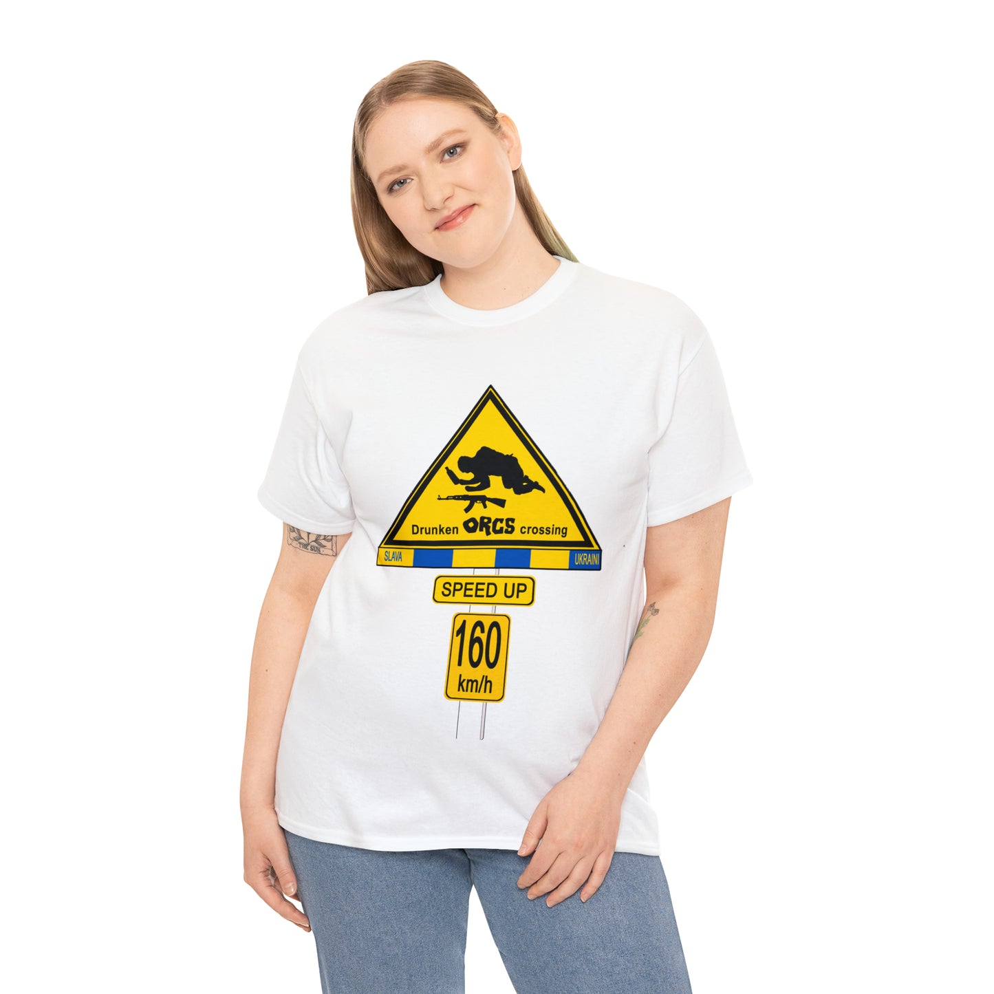 DRU**** ORCS CROSSING UKRAINE SUPPORTER T-SHIRT - Unisex Heavy Cotton Tee - AUS