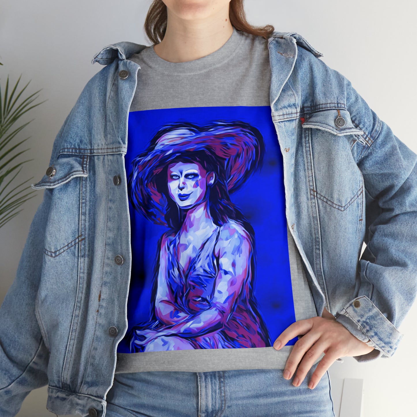 LADY IN SUN HAT (Blue) - Airt on a Shirt  - Unisex Heavy Cotton Tee - AUS