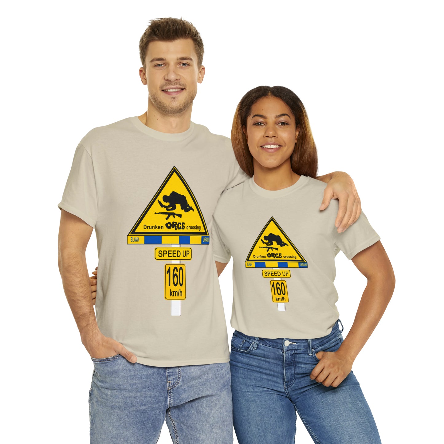 DRU**** ORCS CROSSING UKRAINE SUPPORTER T-SHIRT - Unisex Heavy Cotton Tee - AUS