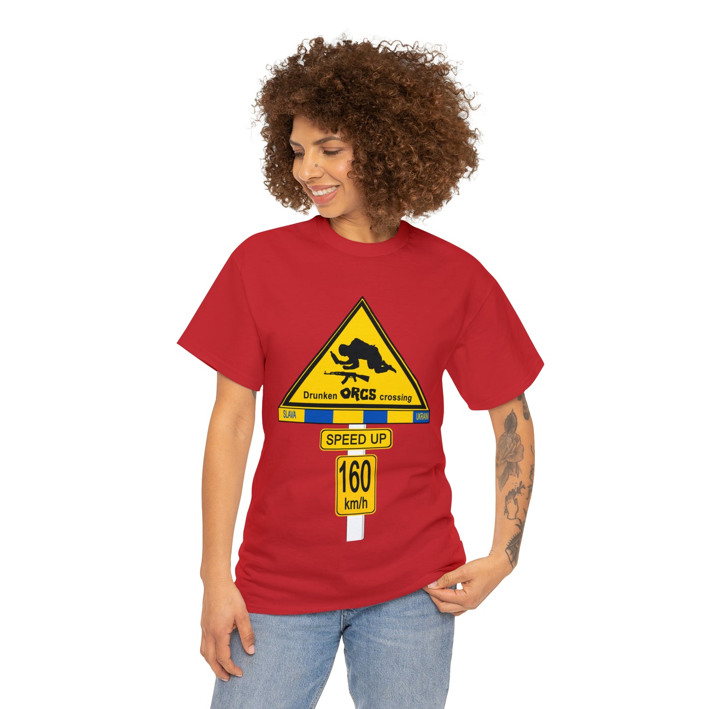 DRU**** ORCS CROSSING UKRAINE SUPPORTER T-SHIRT - Unisex Heavy Cotton Tee - AUS