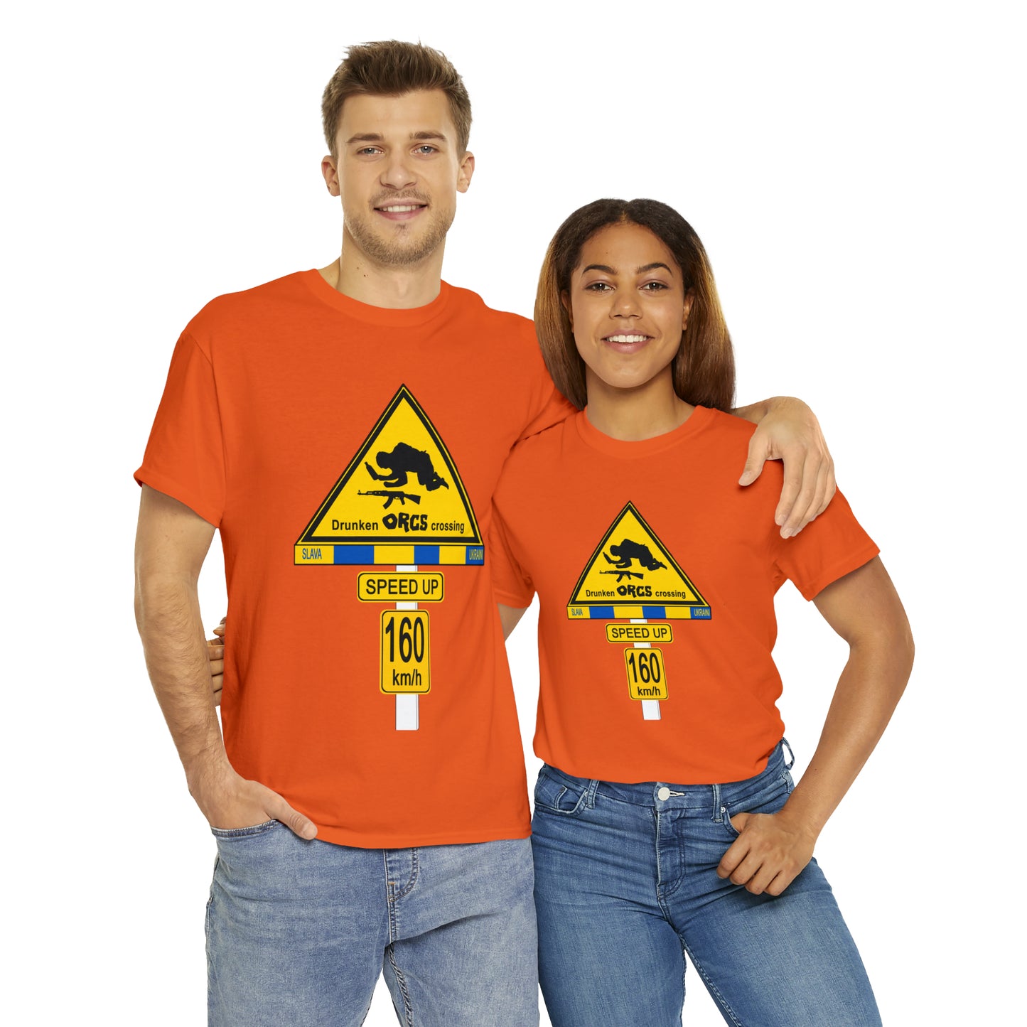 DRU**** ORCS CROSSING UKRAINE SUPPORTER T-SHIRT - Unisex Heavy Cotton Tee - AUS