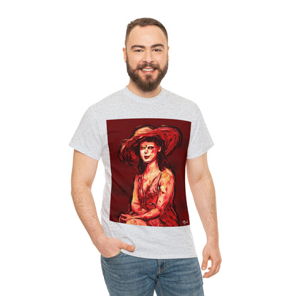 LADY IN SUN HAT (Red) - Airt on a Shirt  - Unisex Heavy Cotton Tee - AUS