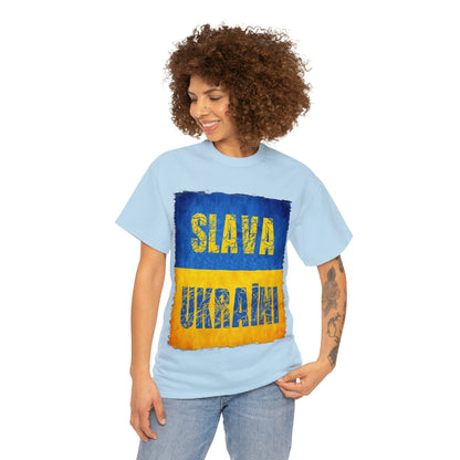 "SLAVA UKRAINI" FLAG - Unisex Heavy Cotton Tee