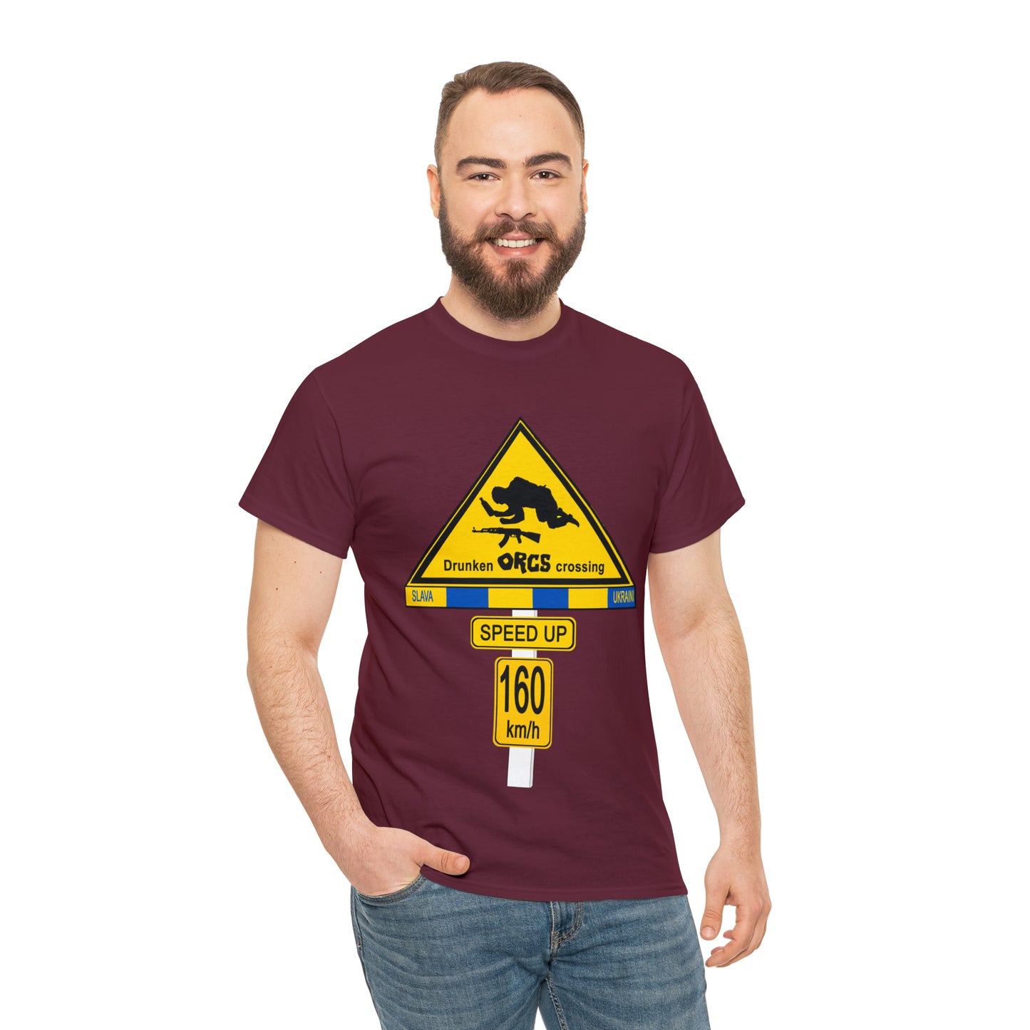 DRU**** ORCS CROSSING UKRAINE SUPPORTER T-SHIRT - Unisex Heavy Cotton Tee - AUS