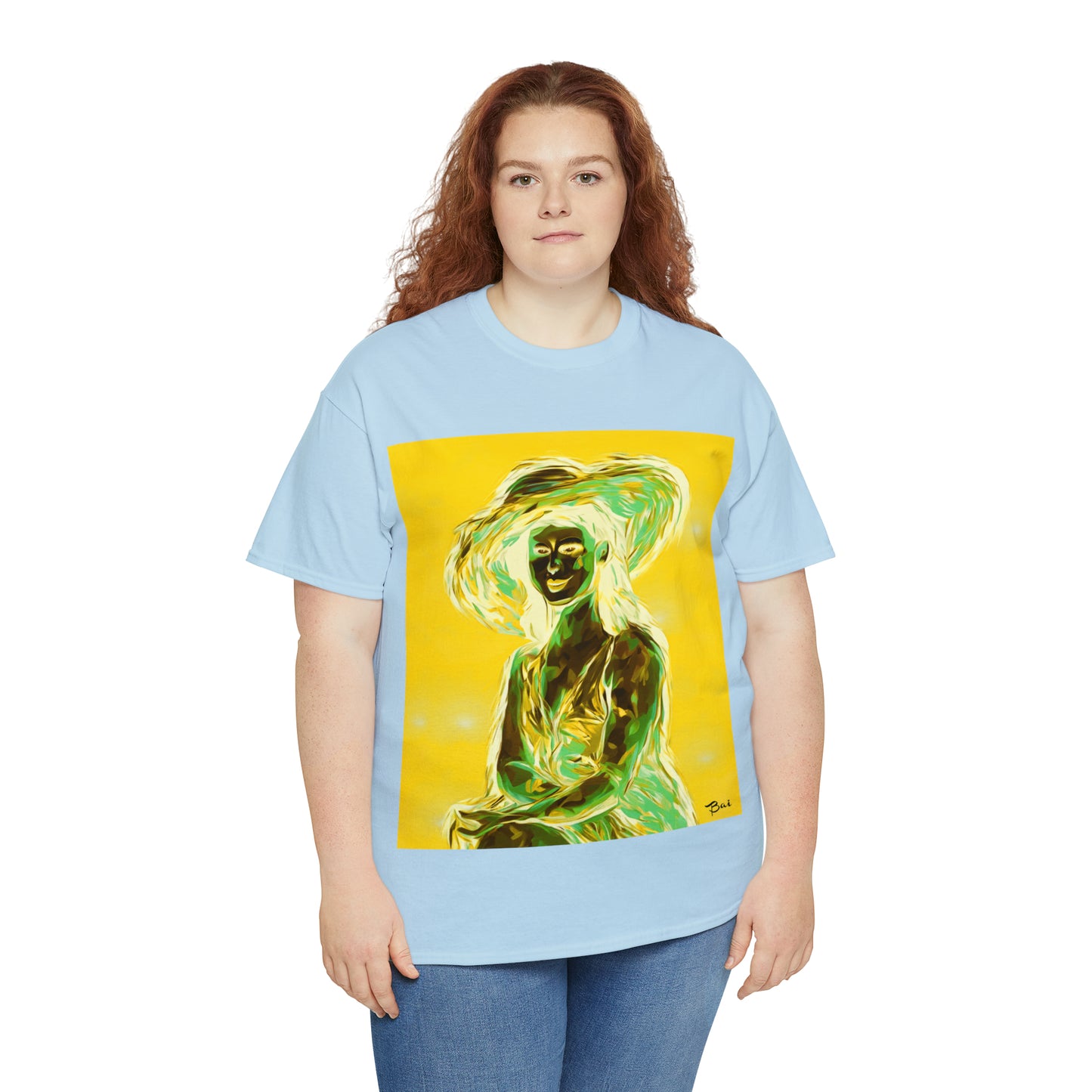 LADY IN SUN HAT (an Inversion in Blue) - Airt on a Shirt  - Unisex Heavy Cotton Tee - AUS