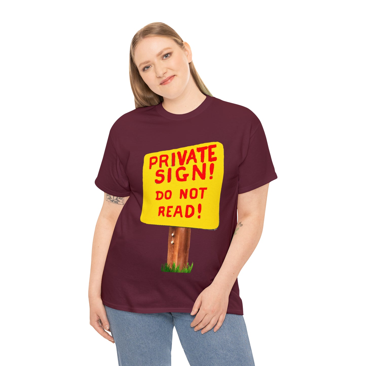 PRIVATE SIGN! DO NOT READ! Silly Sign - Unisex Heavy Cotton Tee - AUS