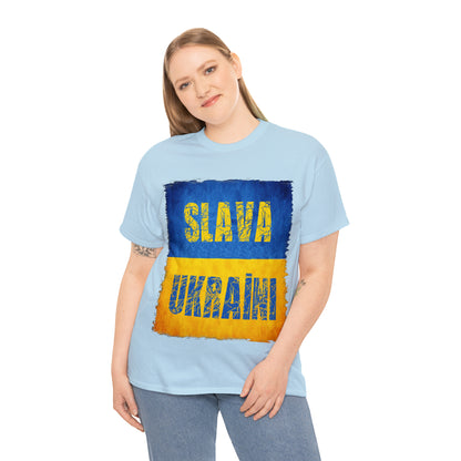 "SLAVA UKRAINI" FLAG - Unisex Heavy Cotton Tee