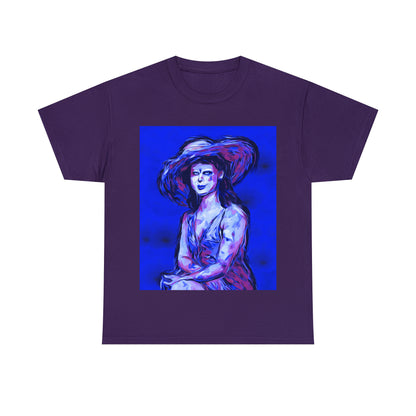 LADY IN SUN HAT (Blue) - Airt on a Shirt  - Unisex Heavy Cotton Tee - AUS