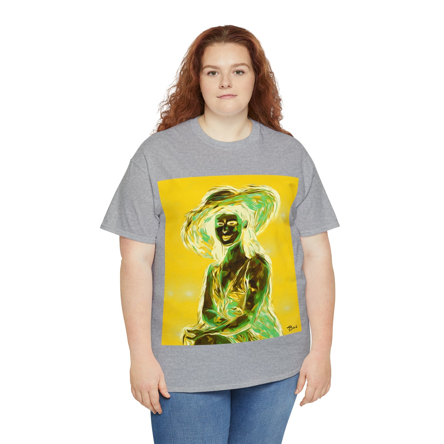 LADY IN SUN HAT (an Inversion in Blue) - Airt on a Shirt  - Unisex Heavy Cotton Tee - AUS