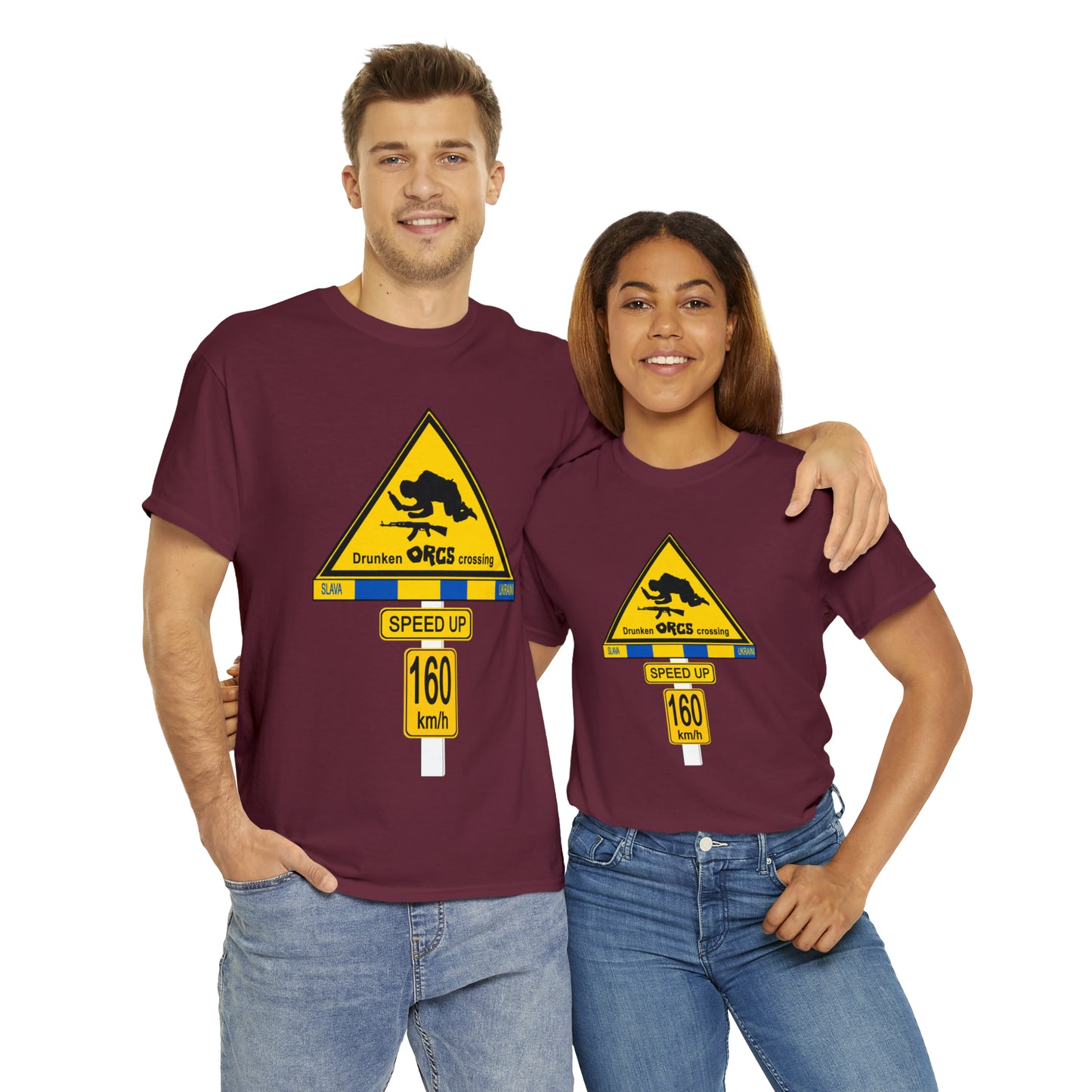 DRU**** ORCS CROSSING UKRAINE SUPPORTER T-SHIRT - Unisex Heavy Cotton Tee - AUS