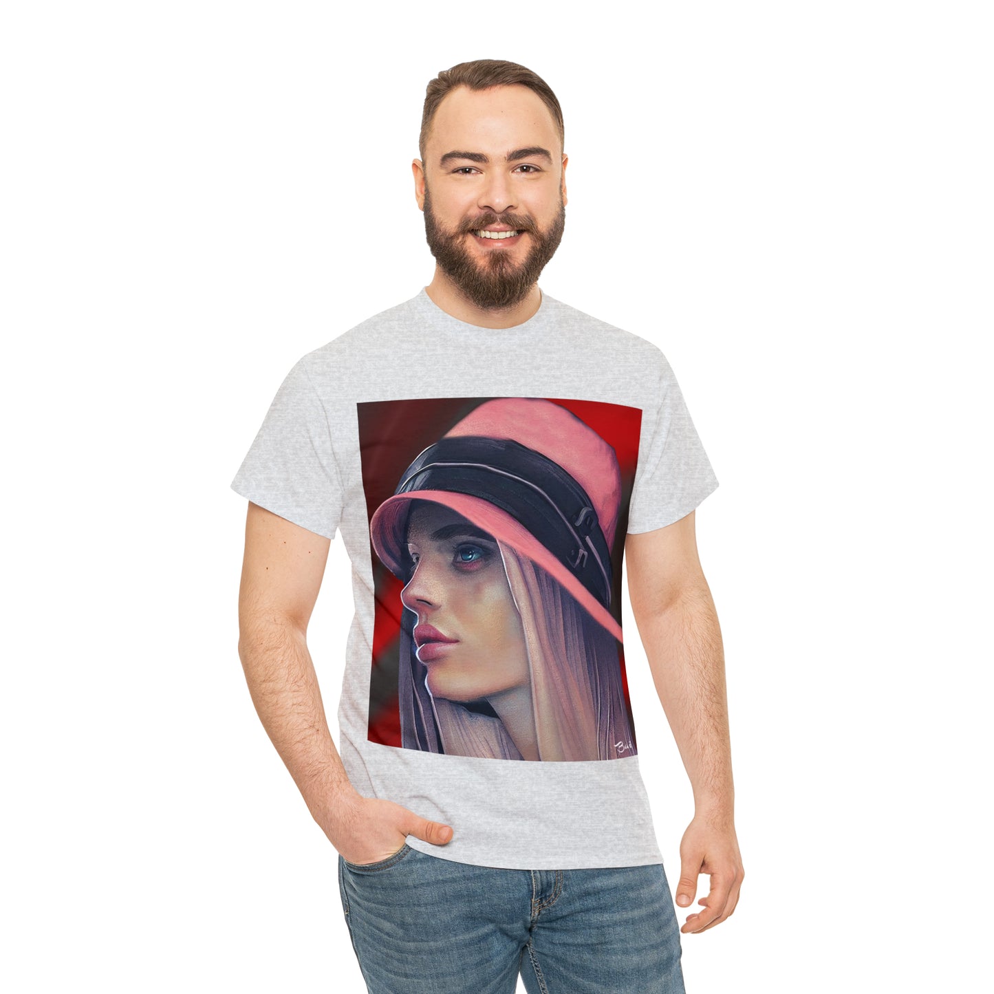 LADY IN PINK HAT - Airt on a Shirt  - Unisex Heavy Cotton Tee - AUS