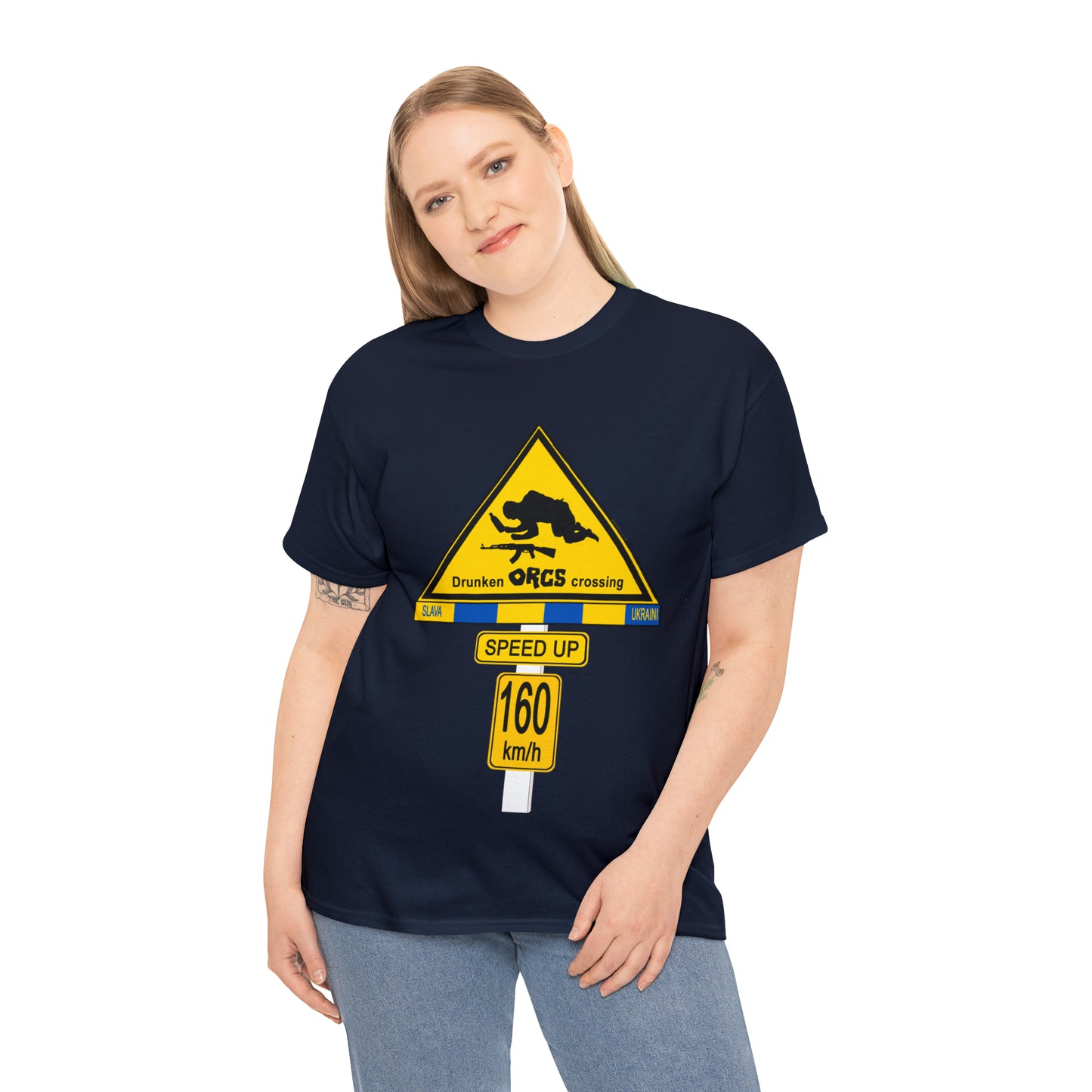 DRU**** ORCS CROSSING UKRAINE SUPPORTER T-SHIRT - Unisex Heavy Cotton Tee - AUS