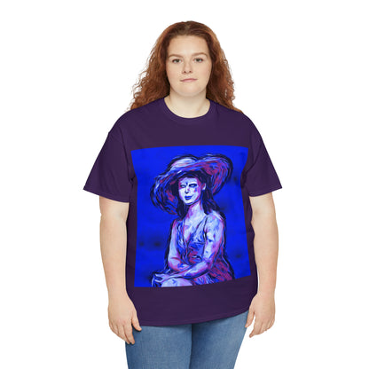 LADY IN SUN HAT (Blue) - Airt on a Shirt  - Unisex Heavy Cotton Tee - AUS