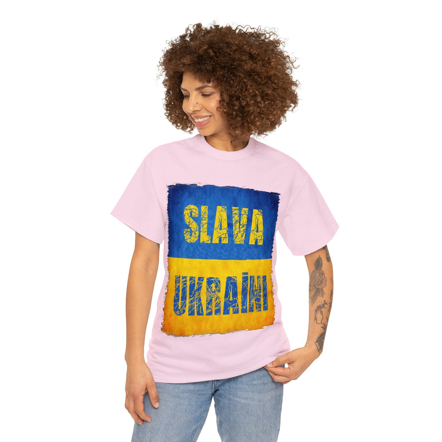 "SLAVA UKRAINI" FLAG - Unisex Heavy Cotton Tee