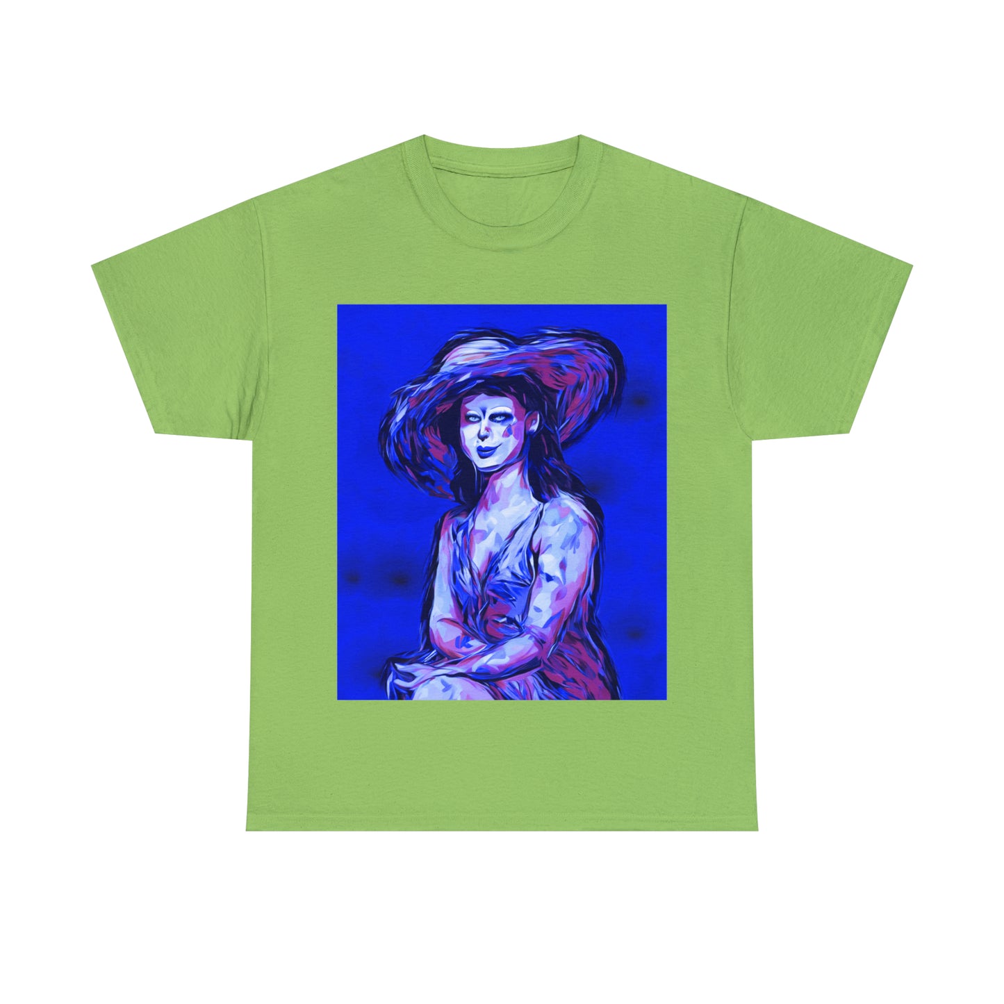 LADY IN SUN HAT (Blue) - Airt on a Shirt  - Unisex Heavy Cotton Tee - AUS