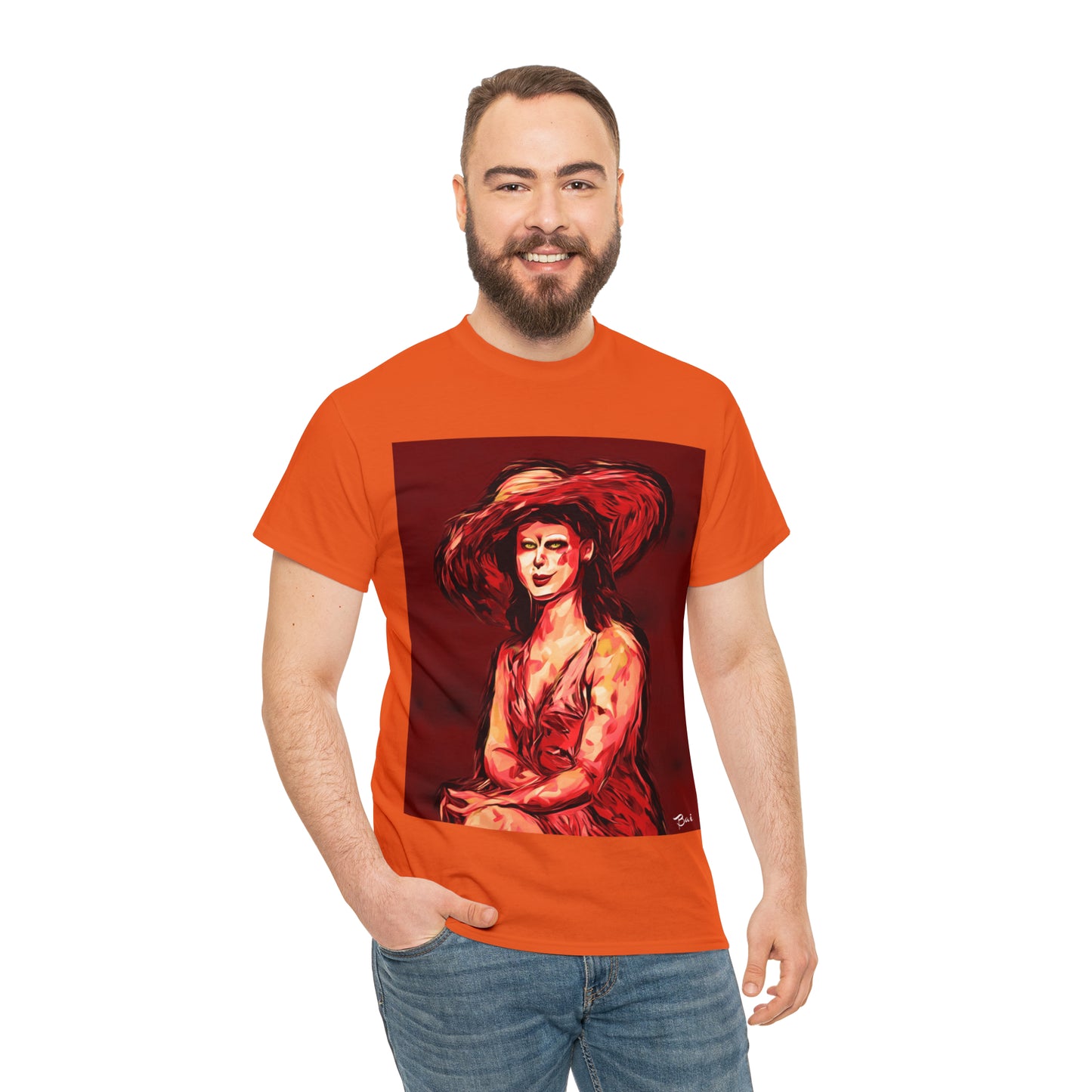 LADY IN SUN HAT (Red) - Airt on a Shirt  - Unisex Heavy Cotton Tee - AUS