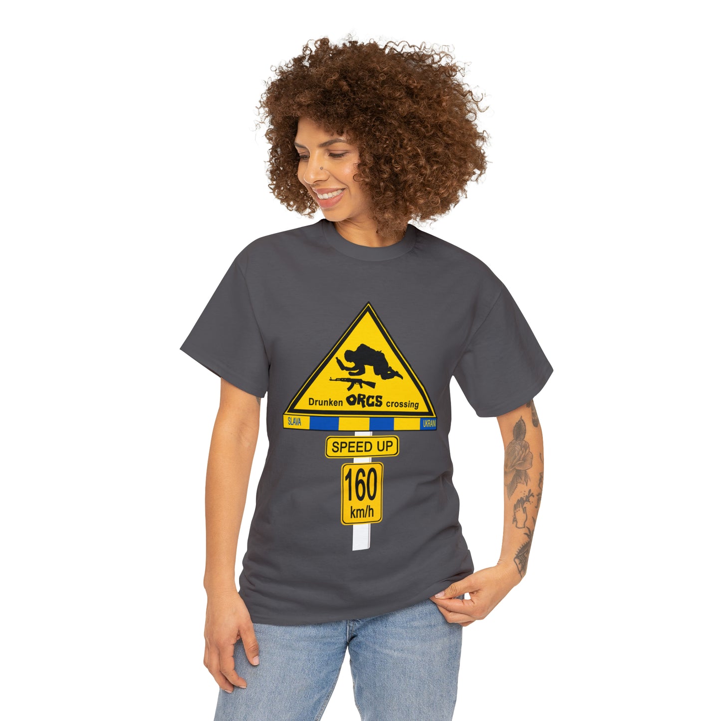 DRU**** ORCS CROSSING UKRAINE SUPPORTER T-SHIRT - Unisex Heavy Cotton Tee - AUS