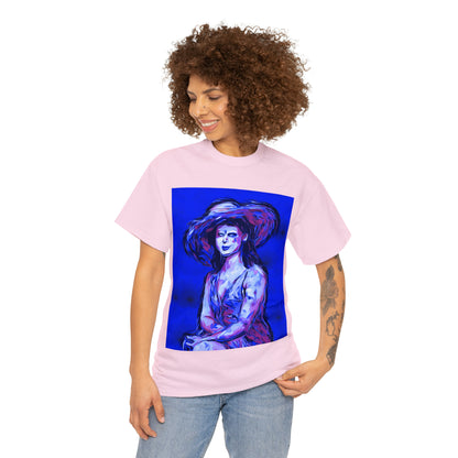 LADY IN SUN HAT (Blue) - Airt on a Shirt  - Unisex Heavy Cotton Tee - AUS