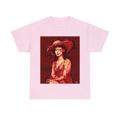 LADY IN SUN HAT (Red) - Airt on a Shirt  - Unisex Heavy Cotton Tee - AUS