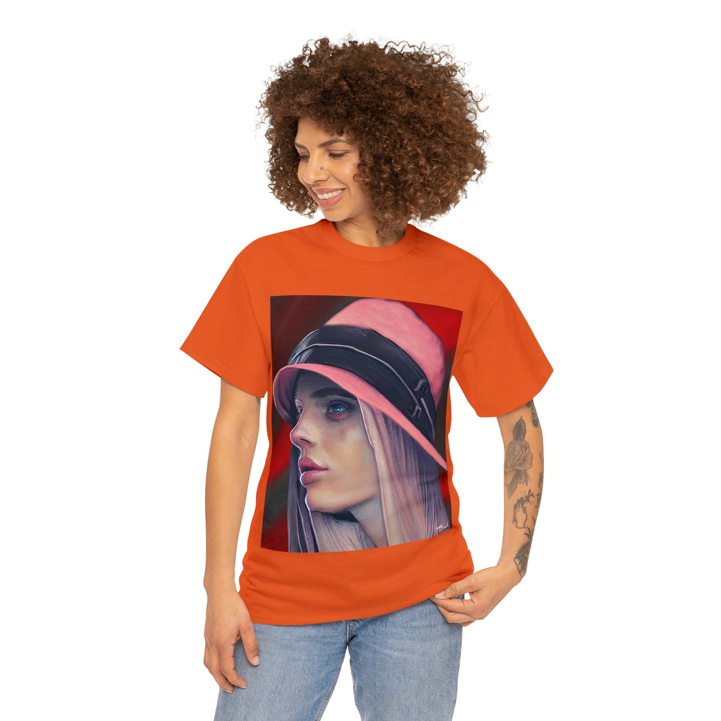 LADY IN PINK HAT - Airt on a Shirt  - Unisex Heavy Cotton Tee - AUS