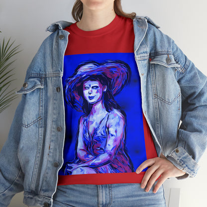 LADY IN SUN HAT (Blue) - Airt on a Shirt  - Unisex Heavy Cotton Tee - AUS