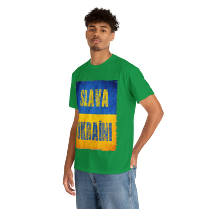 "SLAVA UKRAINI" FLAG - Unisex Heavy Cotton Tee