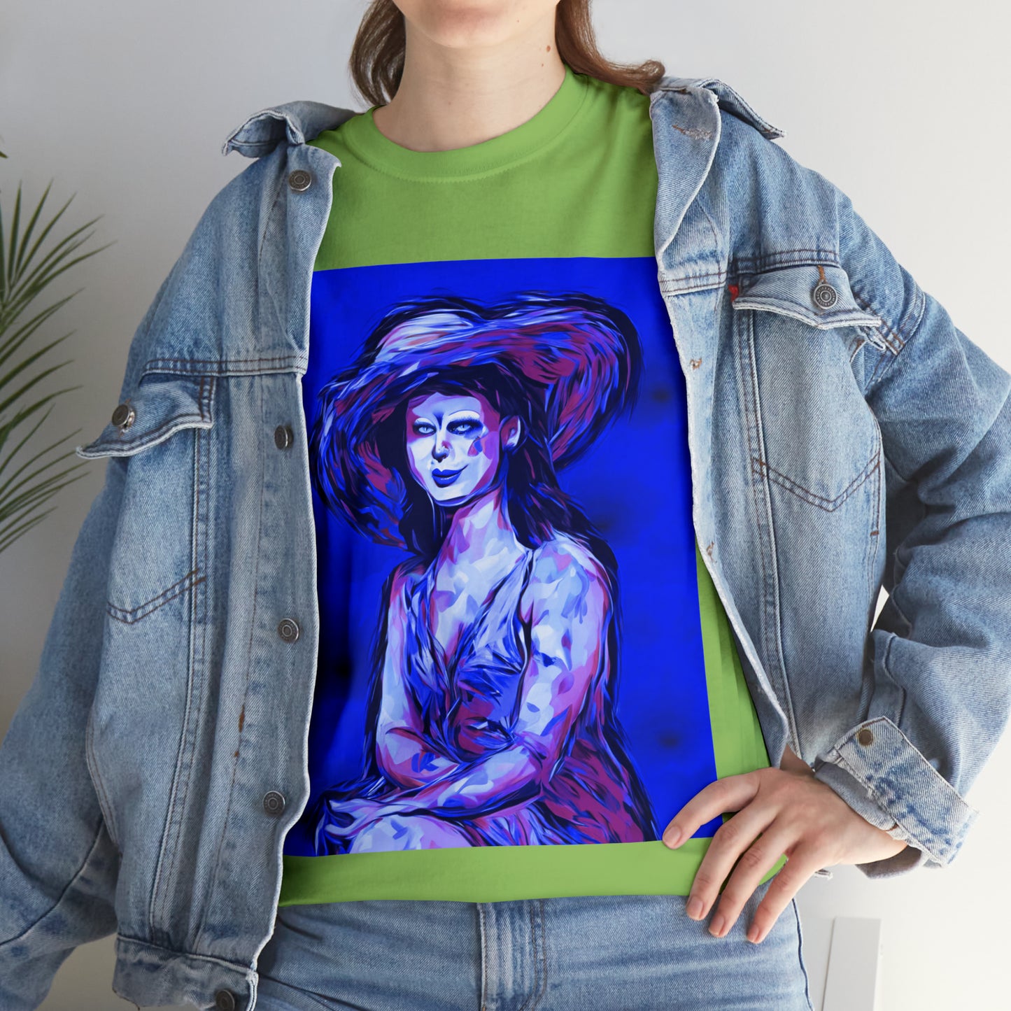 LADY IN SUN HAT (Blue) - Airt on a Shirt  - Unisex Heavy Cotton Tee - AUS