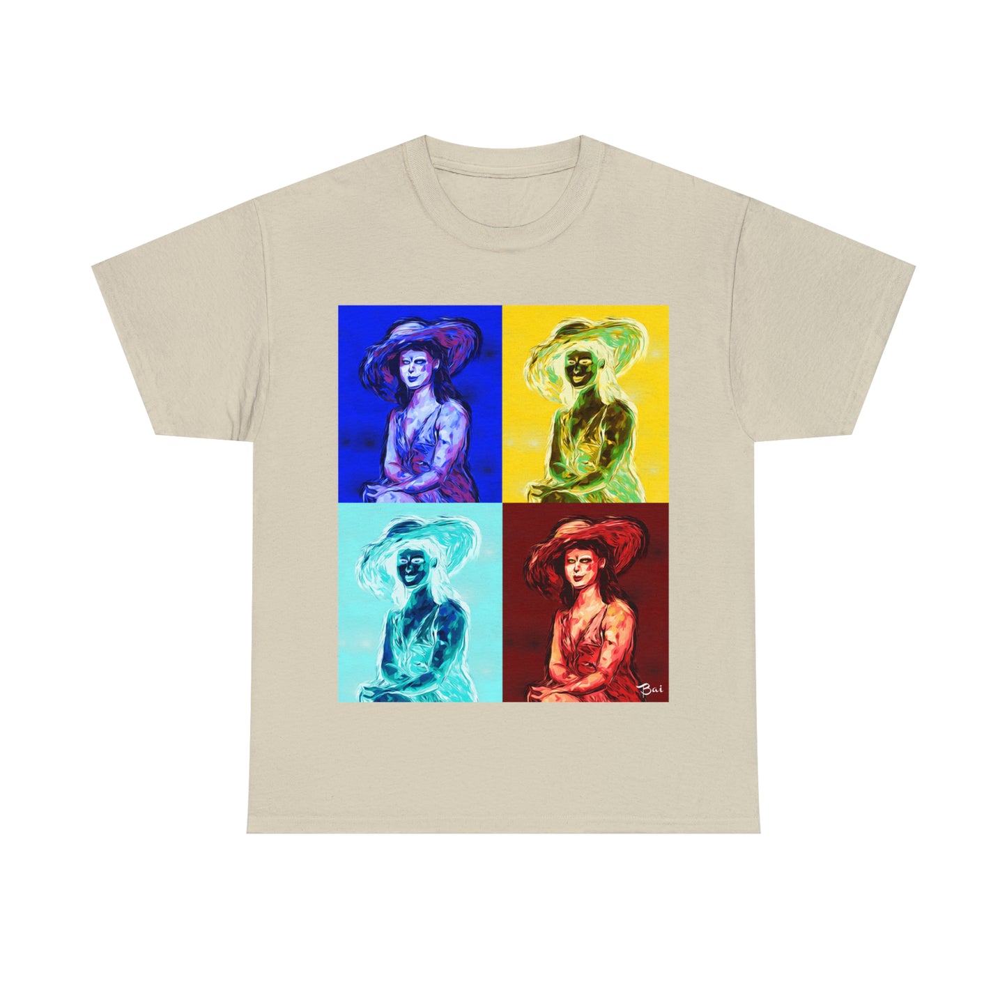 LADY IN SUN HAT (a Warhol Interpretation) - Airt on a Shirt  - Unisex Heavy Cotton Tee - AUS