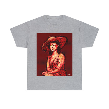 LADY IN SUN HAT (Red) - Airt on a Shirt  - Unisex Heavy Cotton Tee - AUS