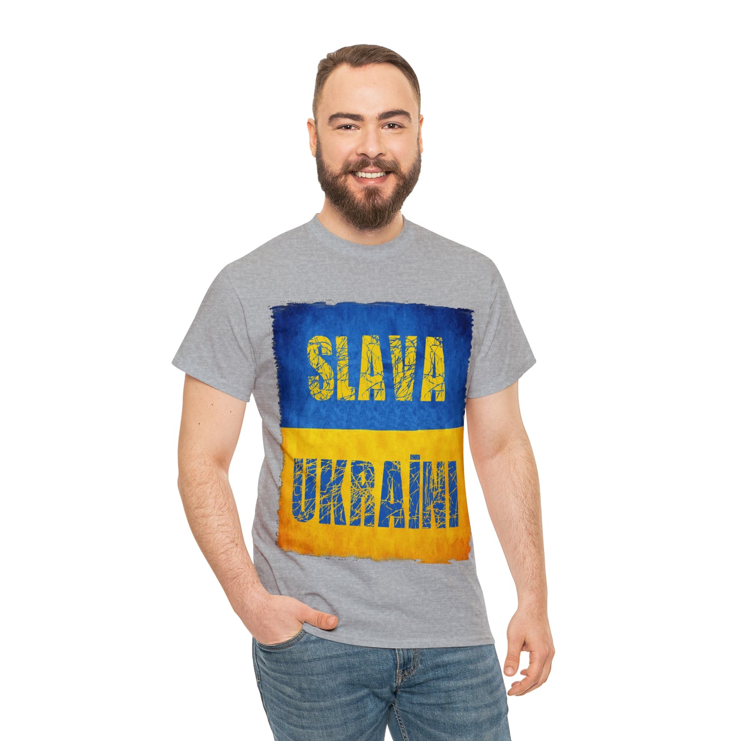 "SLAVA UKRAINI" FLAG - Unisex Heavy Cotton Tee