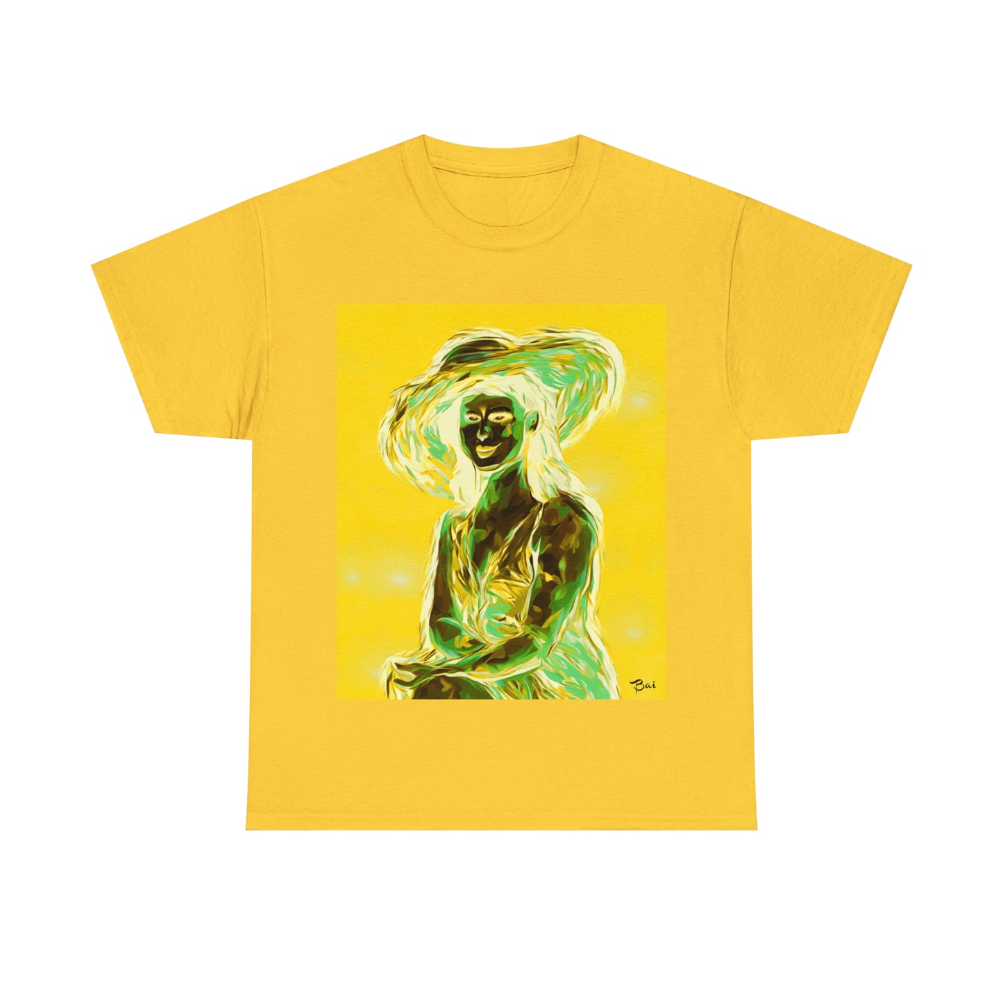 LADY IN SUN HAT (an Inversion in Blue) - Airt on a Shirt  - Unisex Heavy Cotton Tee - AUS