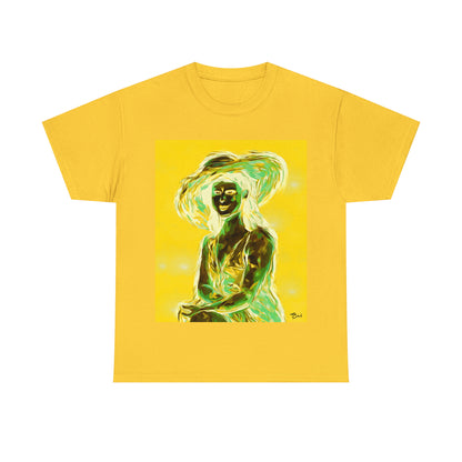 LADY IN SUN HAT (an Inversion in Blue) - Airt on a Shirt  - Unisex Heavy Cotton Tee - AUS