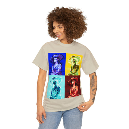 LADY IN SUN HAT (a Warhol Interpretation) - Airt on a Shirt  - Unisex Heavy Cotton Tee - AUS