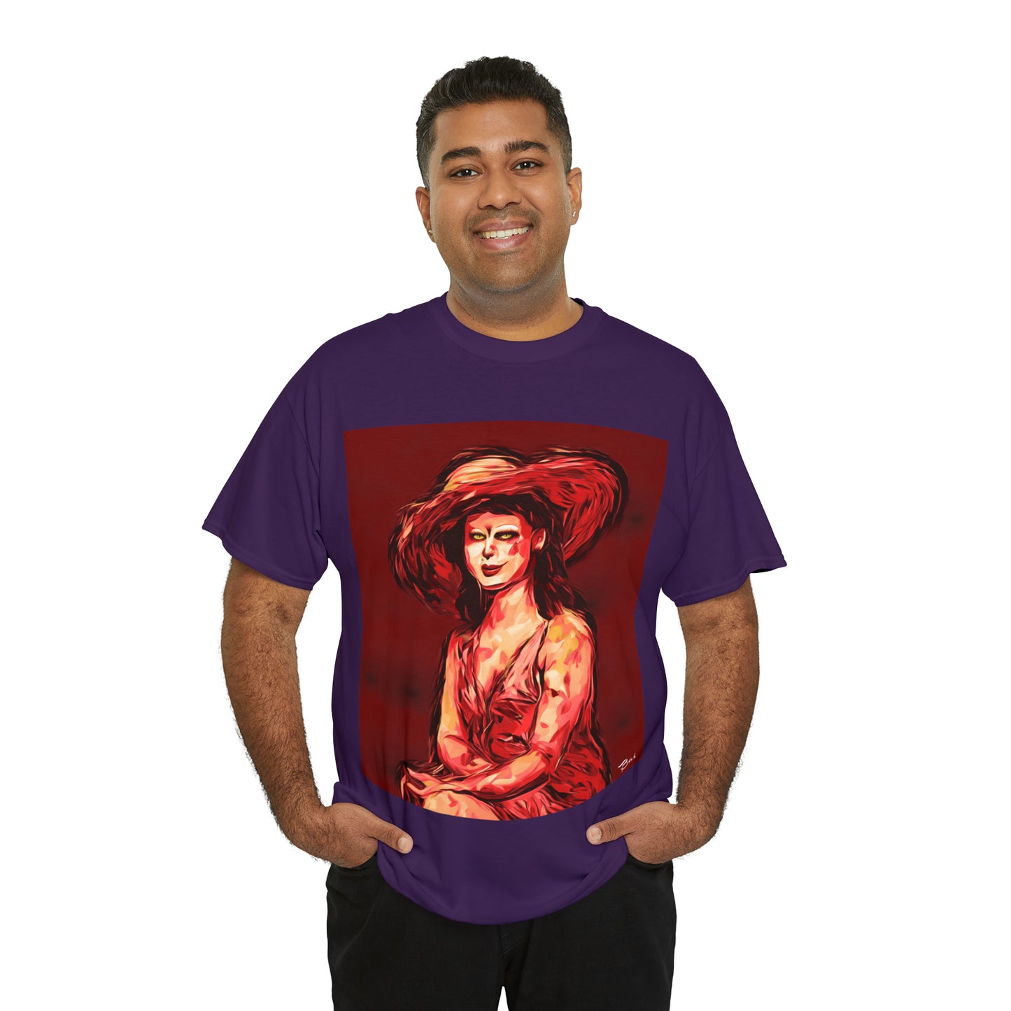 LADY IN SUN HAT (Red) - Airt on a Shirt  - Unisex Heavy Cotton Tee - AUS