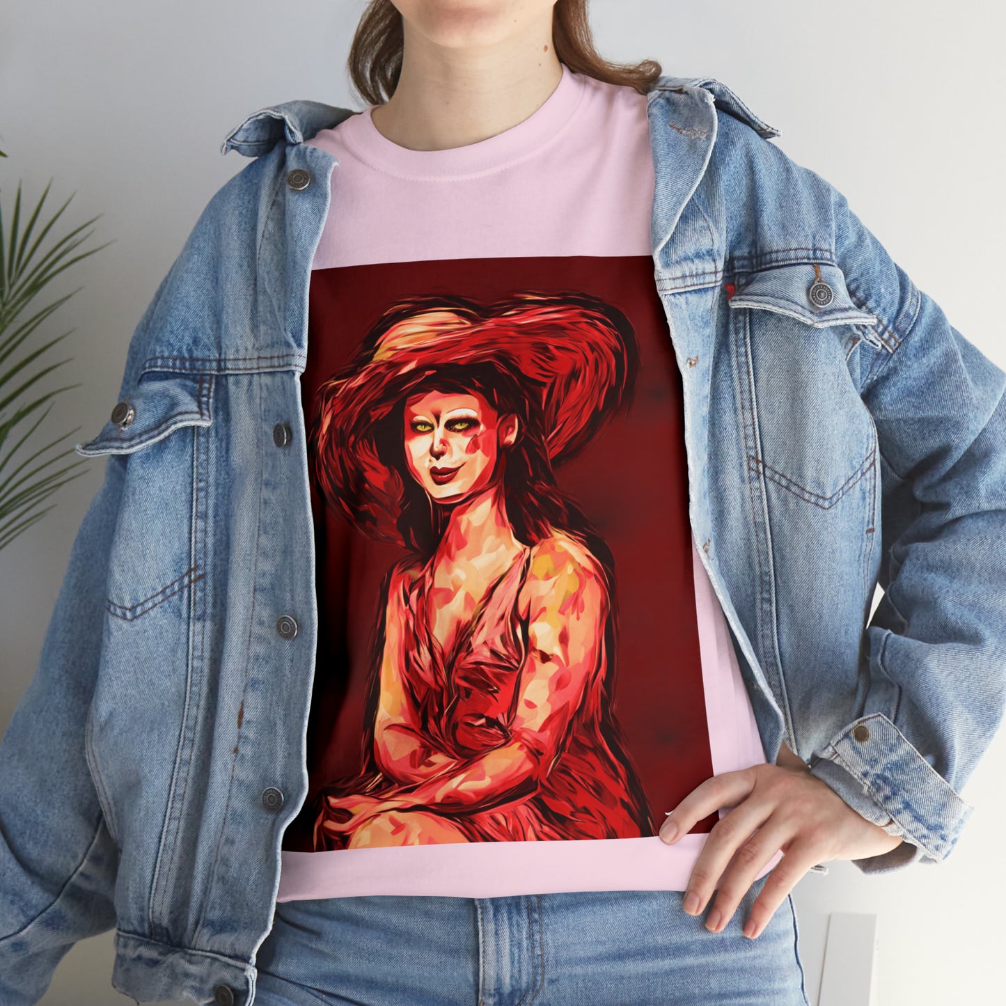 LADY IN SUN HAT (Red) - Airt on a Shirt  - Unisex Heavy Cotton Tee - AUS