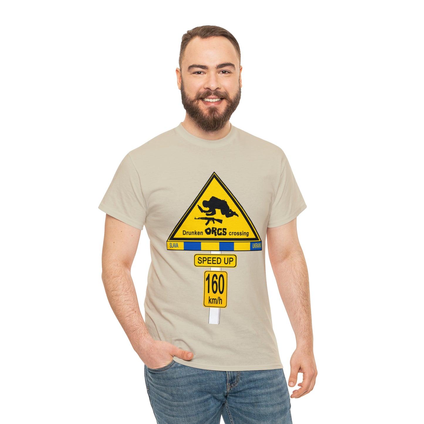 DRU**** ORCS CROSSING UKRAINE SUPPORTER T-SHIRT - Unisex Heavy Cotton Tee - AUS