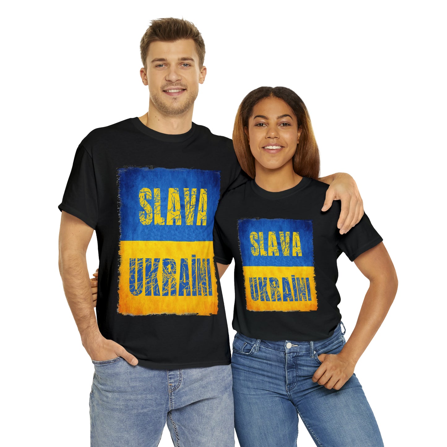 "SLAVA UKRAINI" FLAG - Unisex Heavy Cotton Tee